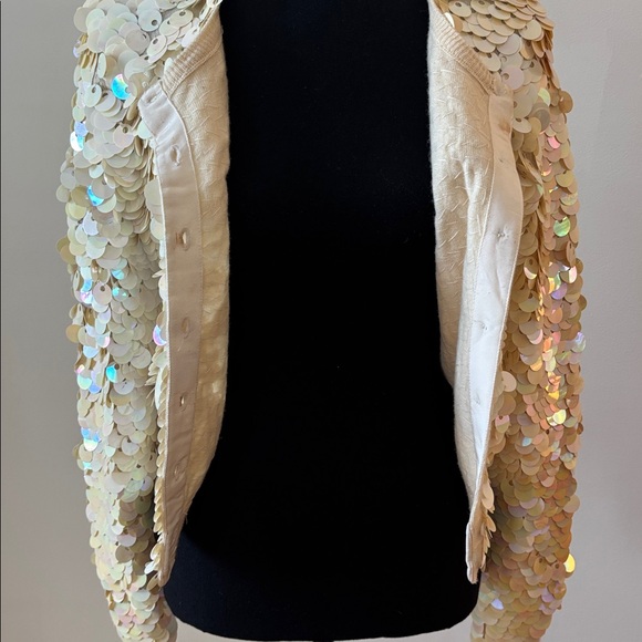 Norma Kamali Vintage 1980 Pailette Sequin Cream Iridescent Cardigan size Medium - Picture 9 of 13